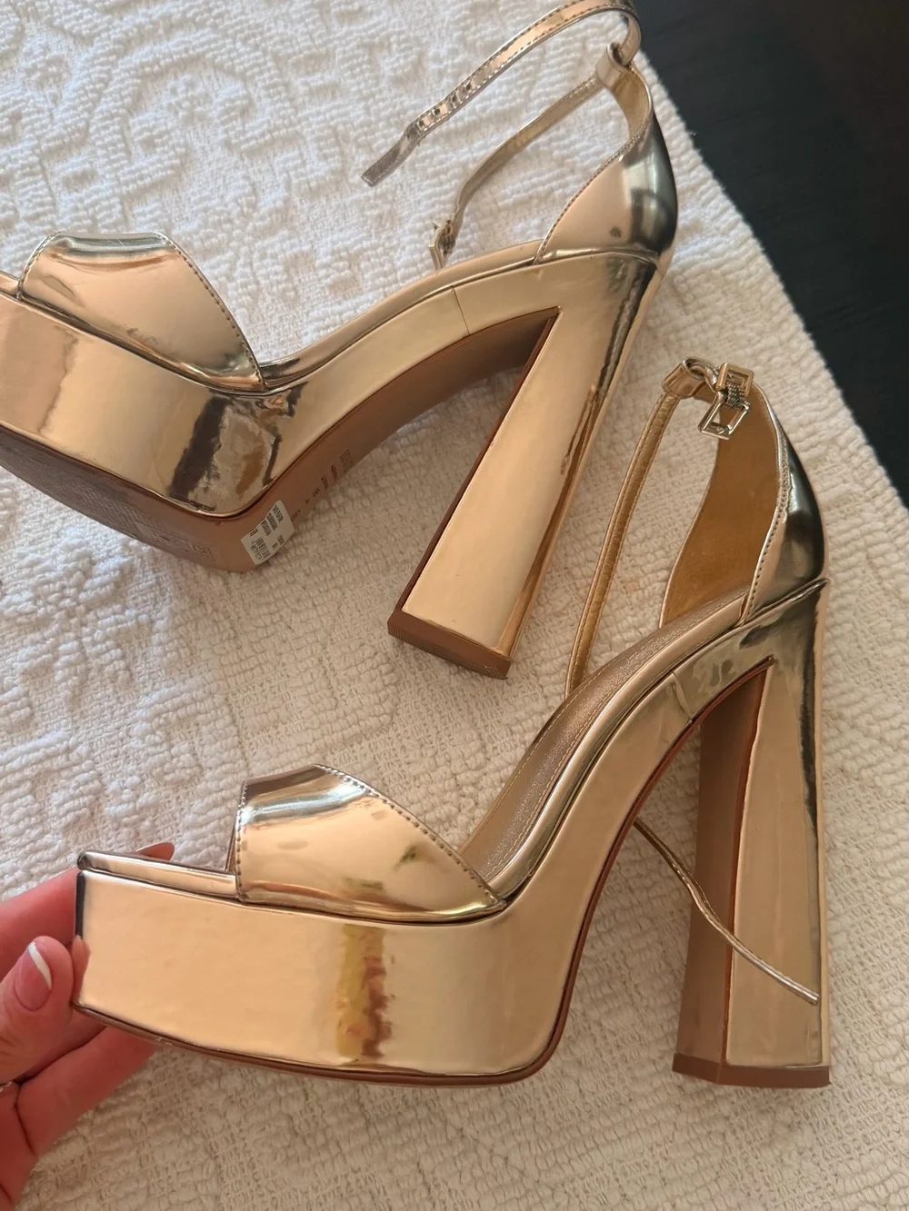 SCHUTZ Metallic Gold Platform Ankle-Strap Sandal